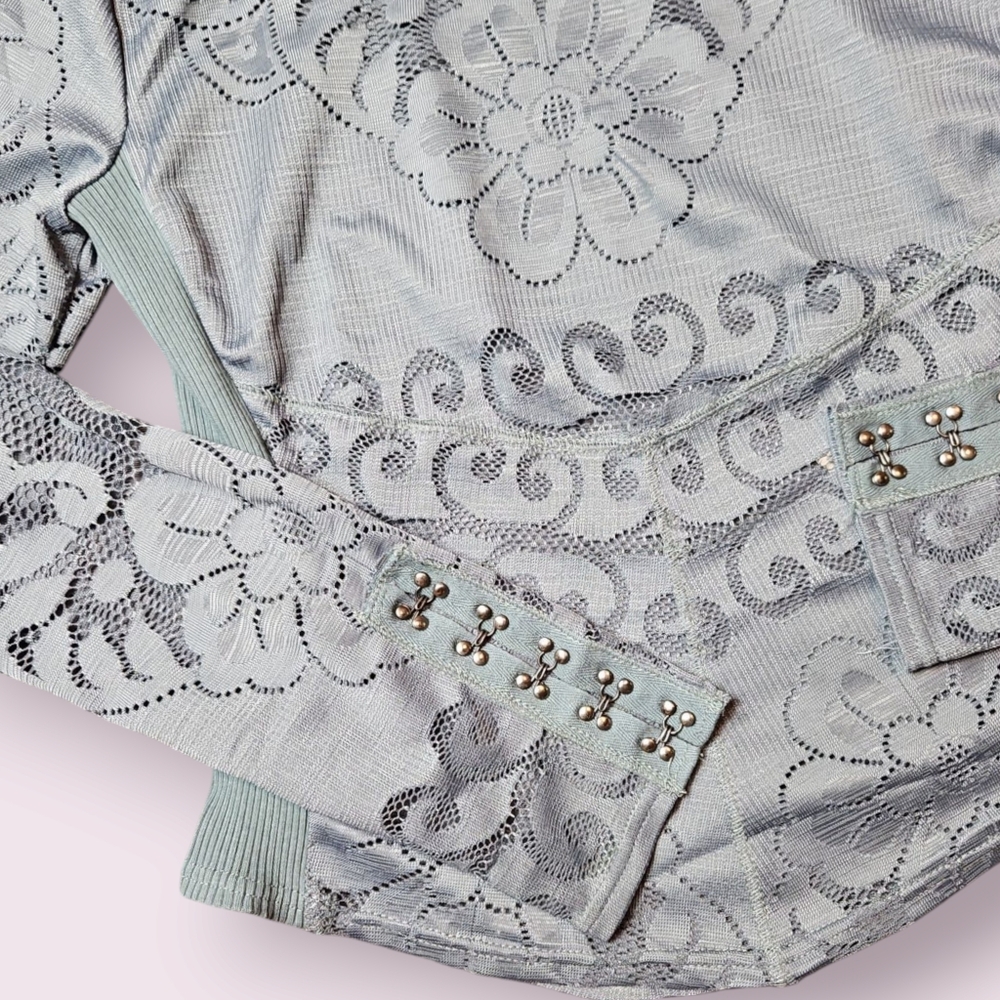 Free People Wild Roses Long Sleeve Top Steel - Picture 3 of 6